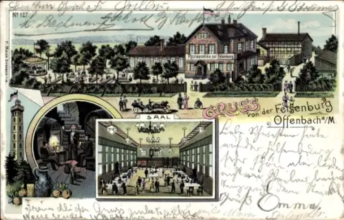 Litho Offenbach am Main Hessen, Restauration zur Felsenburg, Äpfelweinkelterei