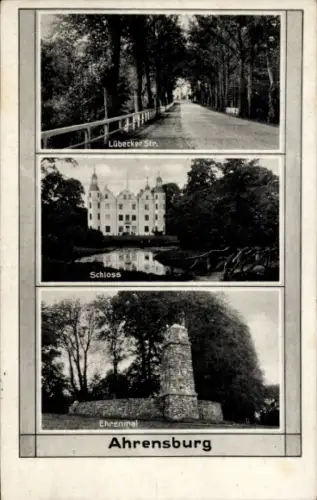 Ak Ahrensburg in Holstein, Lübecker Str., Schloss, Ehrenmal, Ahrensburg