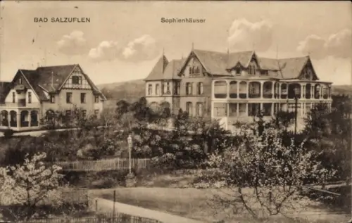 Ak Bad Salzuflen in Lippe,  Sophienhäuser, zwei Gebäude, Bäume im Vordergrund
