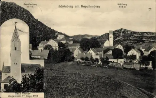 Ak Schönberg am Kapellenberg Bad Brambach im Vogtland, Teilansicht, neue Kirche