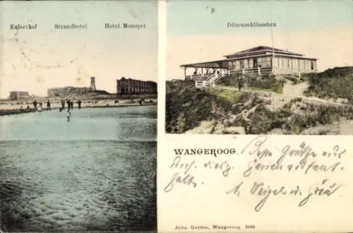 Ak Nordseebad Wangeroog Wangerooge in Ostfriesland, Kaiserhof, Strandhotel, Hotel Monopol, Dünens