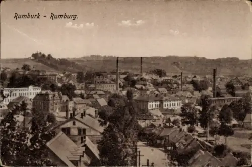 Ak Rumburk Rumburg Region Aussig, Stadtansicht von  Fabriken, Häuser, Hügel im Hintergrund