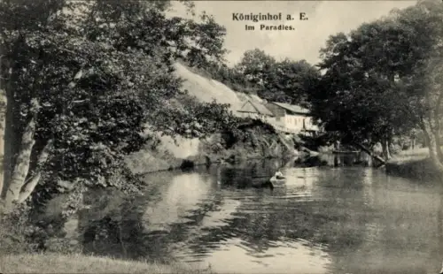 Ak Dvůr Králové nad Labem Königinhof an der Elbe Region Königgrätz,  Im Paradies, Wasserlauf, Bäu