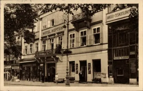Ak Mariánské Lázně Marienbad Region Karlsbad, Hotel Neptun, Anglo-Ceskoslove, Galerie Harding, Ba