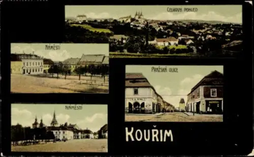 Ak Kouřim in Mittelböhmen, Gesamtansicht, Prager Straße, Platz