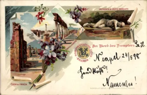 Litho Pompei Campania, Casa di Panza, Impronta di Uomo Ammalato, Tempio di Venere