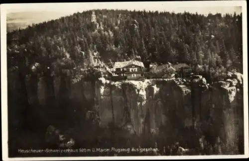 Ak Heuscheuergebirge Schlesien, Schweizerhaus, Fliegeraufnahme