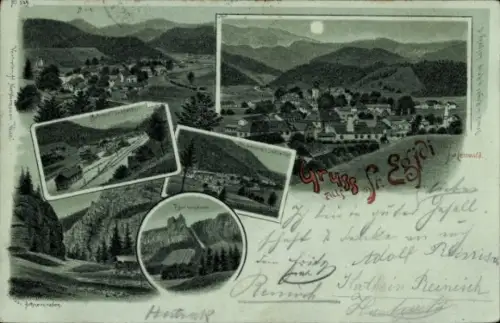 Mondschein Litho Sankt Aegyd am Neuwalde Niederösterreich, Gesamtansicht, Bahnhof