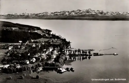 Ak Unteruhldingen Uhldingen Mühlhofen am Bodensee,  Landschaft, Wasser, Berge, Foto