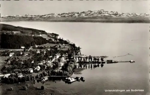 Ak Unteruhldingen Uhldingen Mühlhofen am Bodensee, Landschaft am Bodensee, Unteruhldingen, Berge 