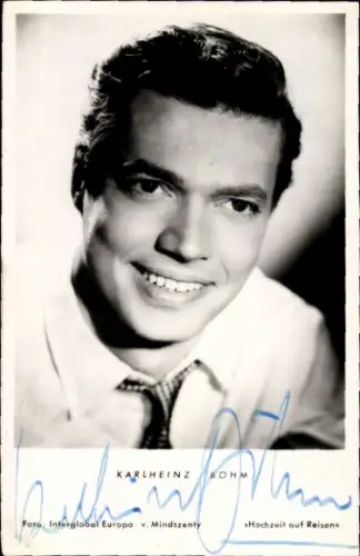 Ak Schauspieler Karlheinz Böhm, Portrait, Hochzeit auf Reisen, Autogramm