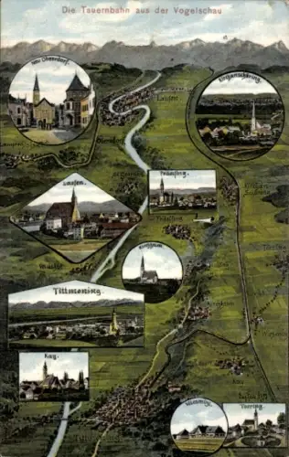 Landkarten Ak Felle, Tittmoning im Kreis Traunstein Oberbayern, Tauernbahn, Törring, Laufen, Kay