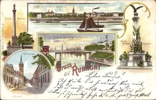 Litho Ruhrort Duisburg Nordrhein Westfalen, Kaiser Wilhelm Denkmal, Fabrikstraße, Finke Denkmal