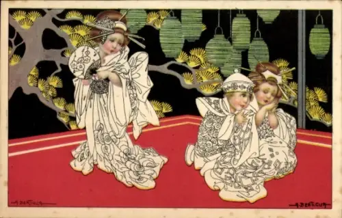 Künstler Ak Bertiglia, A., Kinder in asiatischer Kleidung, Lampions