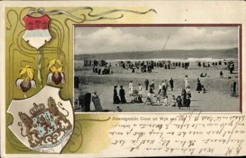Präge Wappen Passepartout Ak Wijk aan Zee Beverwijk Nordholland Niederlande, Strand