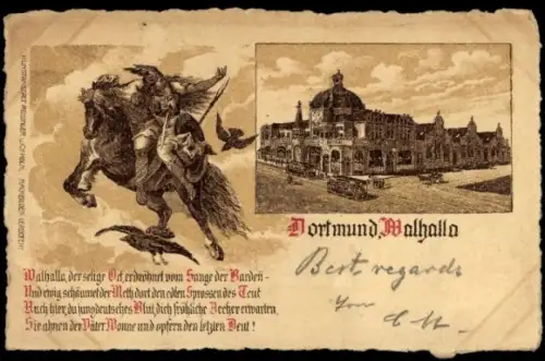 Passepartout Litho Dortmund im Ruhrgebiet, Walhalla, Germanen, Gedicht