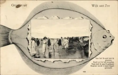Passepartout Ak Wijk aan Zee Beverwijk Nordholland Niederlande, Strandleben, Flunder