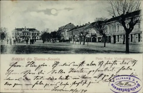 Mondschein Ak Drobeta Turnu Severin Rumänien, Piata Tudor Vladimirescu