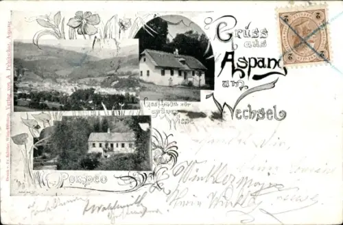 Ak Aspang Niederösterreich,  mit Landschaft, Häusern, Text 'Gruss aus Aspang am Wechsel', Pompeo