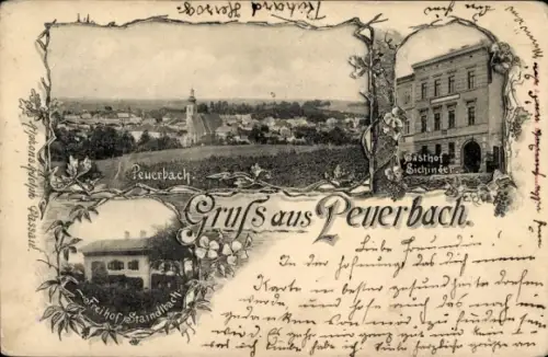 Ak Peuerbach Oberösterreich, Panorama, Gasthof Sichinder, Freihof Staindlbach