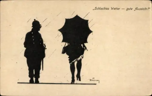 Scherenschnitt Künstler Ak Schlechtes Wetter, gute Aussicht, Humor