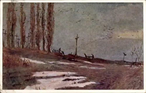 Künstler Ak Soldatenfriedhof in Russland, Kuk Truppen, Österreichisches Rotes Kreuz