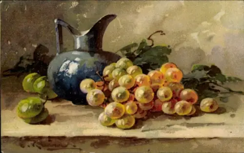 Künstler Litho Klein, Catharina, Früchtestillleben, Weintrauben, Krug