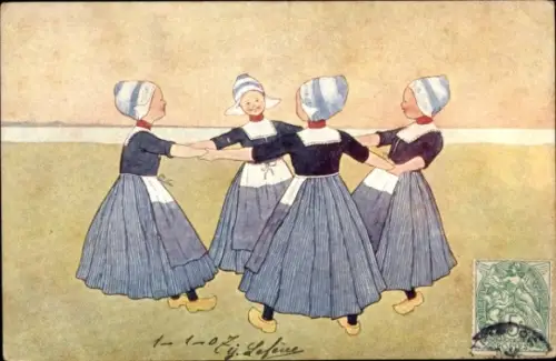 Ak Tanzende Frauen in niederländischen Volkstrachten, BKWI 648 4