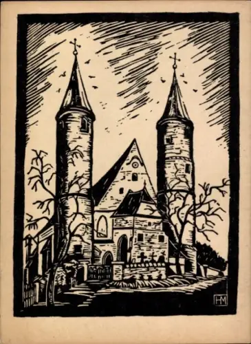 Künstler Ak Hamm, Jos., Landshut in Niederbayern, Kirche Heilig-Blut, Linolschnitt