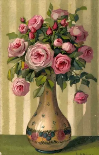 Künstler Ak Rosenstrauß, Blumenvase