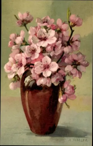 Künstler Ak A. Haller, blühende Zweige in Vase