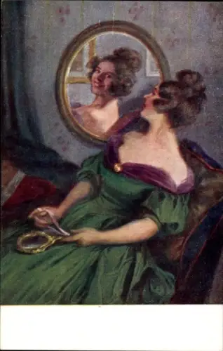 Künstler Ak Geiger, Eitelkeit, Frauenportrait, Spiegel