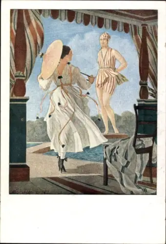 Künstler Ak Lendecke, O., Sommerluft, Frauen am Wasser, Badekleid