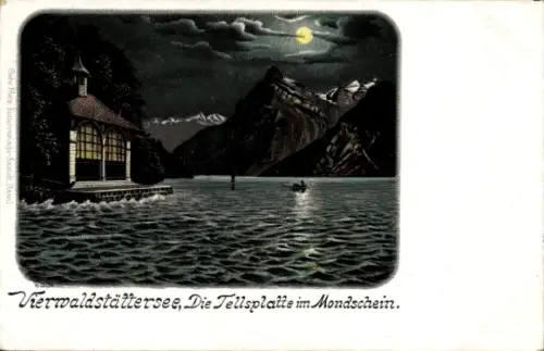 Litho Kanton Uri, Tellskapelle am Vierwaldstättersee, Mondschein
