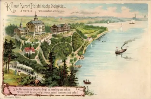 Litho Eutin in Ostholstein, Klimat. Kurort Holsteinische Schweiz, 3 Hotels, Dampfer