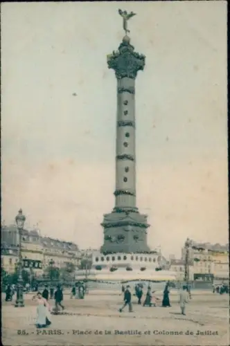Glitzer CPA Paris IV, Place de la Bastille, Colonne du Juillet