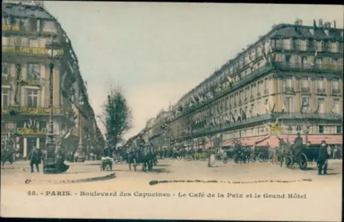 Glitzer CPA Paris IX Boulevard de Capucines, Cafe de la Paix, Grand Hotel