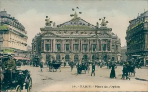 Glitzer CPA Paris IX., Place de l'Opera