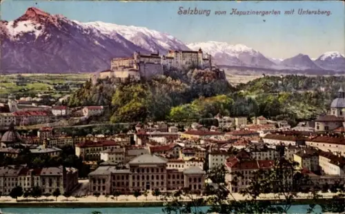 Ak Salzburg in Österreich,  Kapuzinergarten, Untersberg, Berge, Stadtansicht