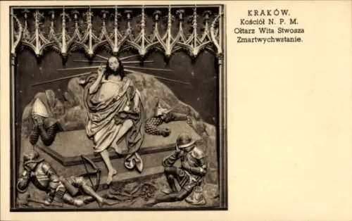Ak Kraków Krakau Polen, Kunstwerk, Jesus Christus, Oltarz Wita Stwosza,  Zmartwychwstanie