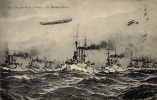 Ak Kreuzer Geschwader der Hochseeflotte mit Zeppelin