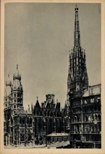 Ak Wien 1 Innere Stadt, Stephansdom in  Außenansicht, hoher Turm,  Daten