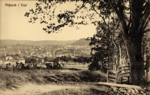 Ak Pößneck in Thüringen, Stadtansicht, Bäume, Bank, Pößneck i. Thür