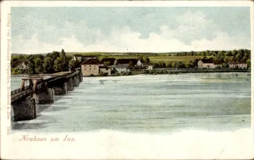 Ak Neuhaus am Inn Niederbayern, Brücke, Häuser, Fluss, Landschaft, Neuhaus am Inn
