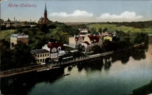 Ak Kröllwitz Cröllwitz Halle an der Saale, Gesamtansicht, Kirche