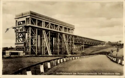 Ak Niederfinow im Barnim, Schiffshebewerk, Hohenzollernkanal,  1934