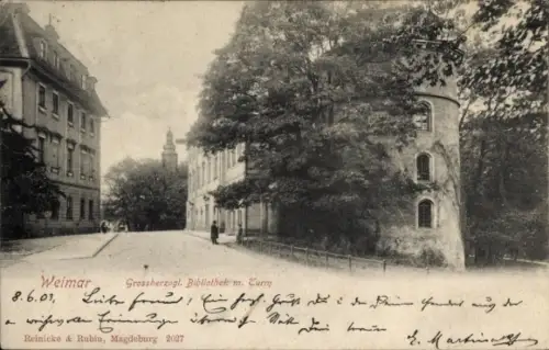 Ak Weimar in Thüringen, Goethe,  Bibliothek, Turm, 1901