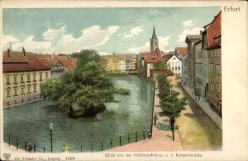 Ak Erfurt in Thüringen, Blick auf Wasser, Bäume, Häuser, Kirche,  Schlösserbrücke, Krämerbrücke