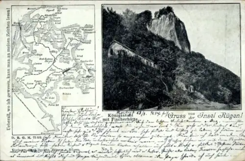 Ak Insel Rügen, Königsstuhl,  Schwarz-Weiß-Foto, Karte mit handschriftlichem Text
