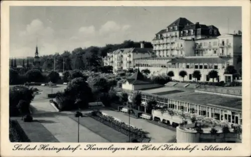 Ak Ostseebad Heringsdorf auf Usedom, Kuranlagen mit Hotel Kaiserhof Atlantic